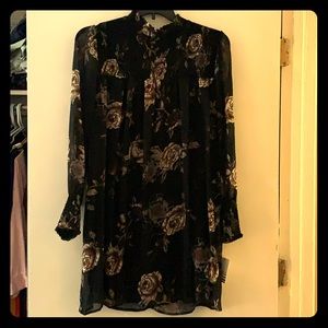 Sheer sleeve floral dress